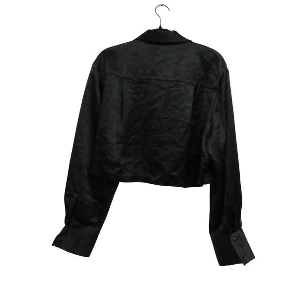 NEW Reformation Black Button Down Textured Crop Top Blouse Size Large - Picture 6 of 7